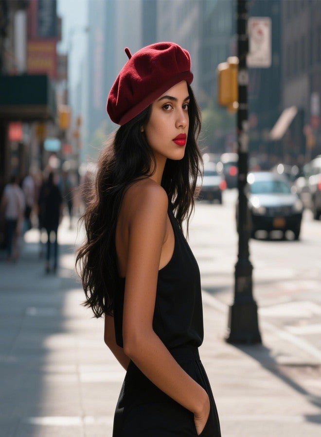 GEMISAN 100% Wool Black Beret Hats for Women Men,Classic French Hat,Adjustable Headband, Handmade Rolled Brim. - Image 5